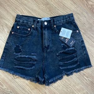 NWT black shredded high waist denim shorts